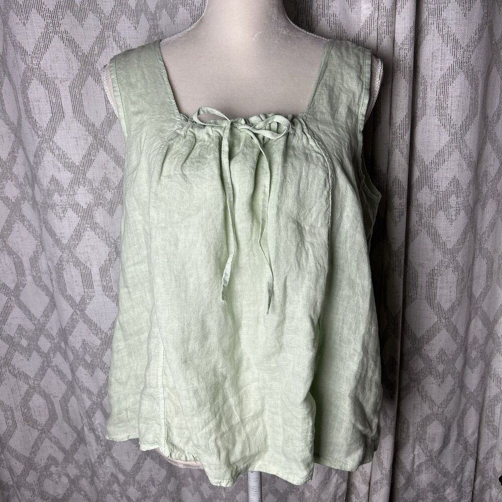 100% Lino Mint Green Sleeveless Blouse 100% Linen Best for Large Women's